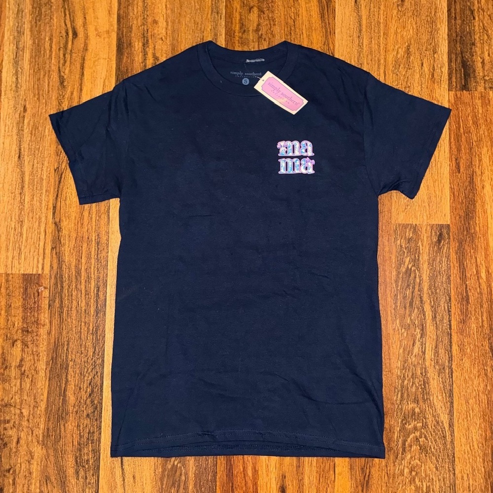 Simply Southern Blessed To Be Called Mama Graphic T-Shirt Navy Blue Small NWT